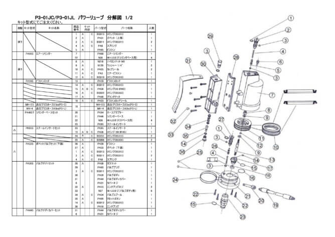 【マクノート】P3-01JC・P3-01JL部品表 / 分解図